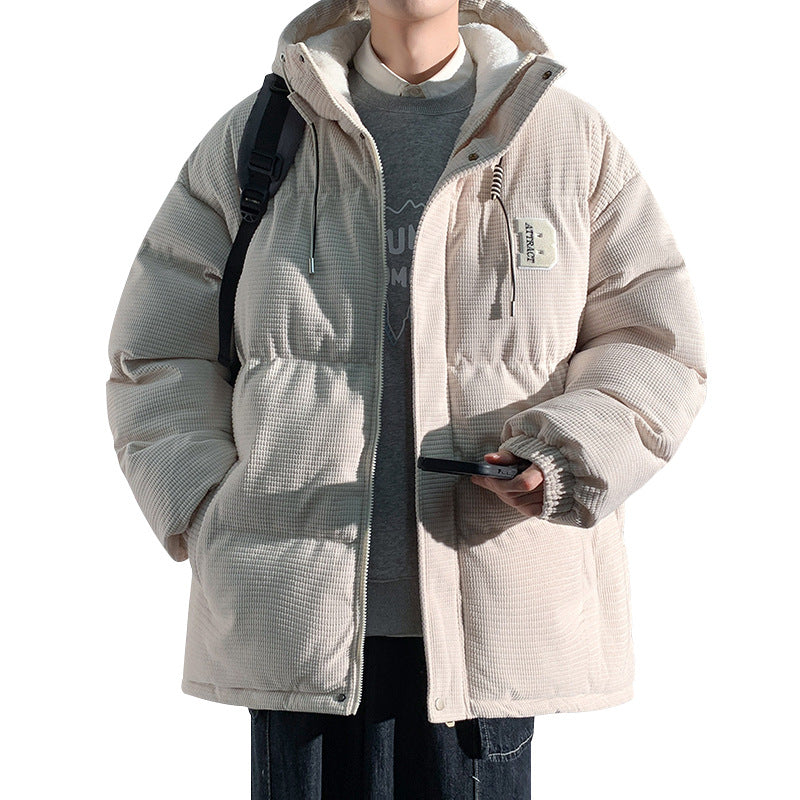 Men's Padded Cord Quilted Jacket with Hood, Teddy Fleece Lining and Oversized Fit Mune Fashion