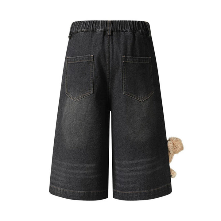 Women's playful denim culotte shorts with a high comfort waistband, allover doodle print & teddy pendant Mune Fashion