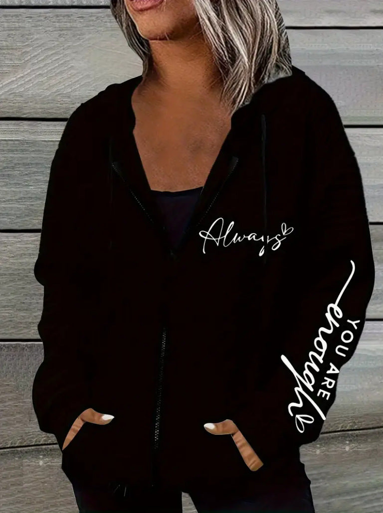 Women's oversized hooded jacket with zipper, handwritten typo application and contrast side pockets Mune Fashion