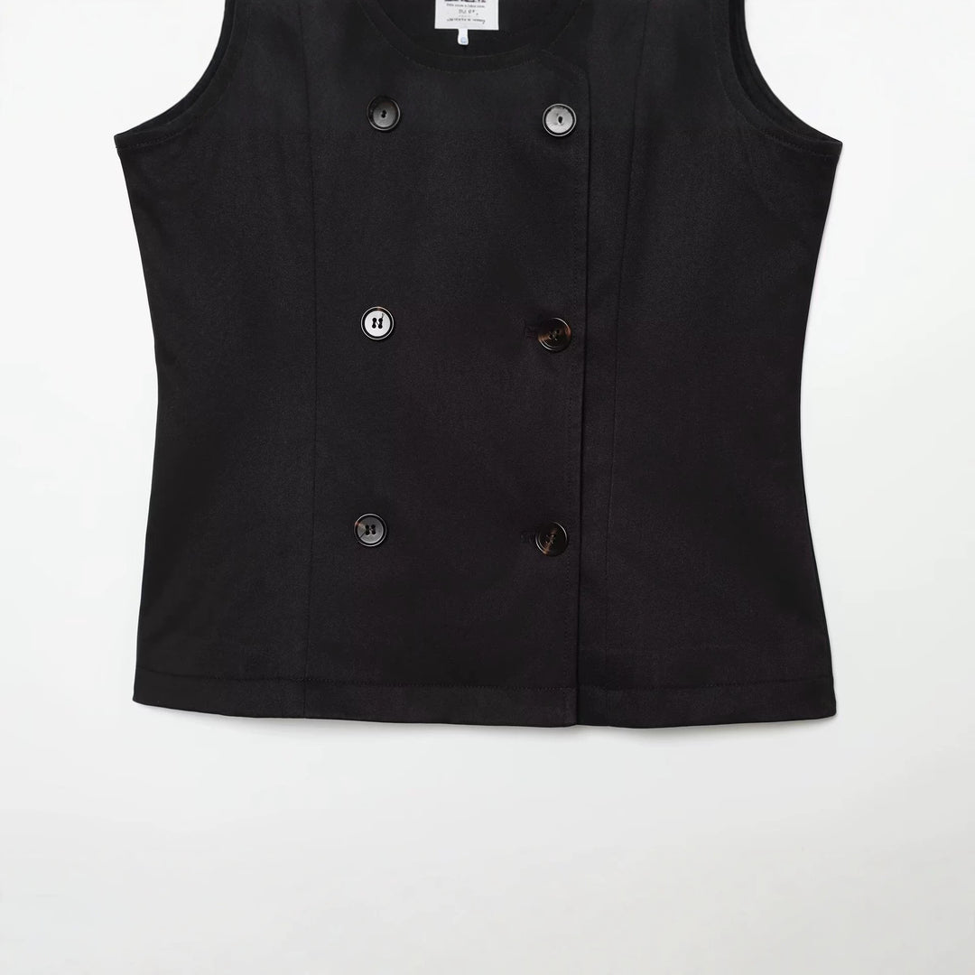 Women's Sleeveless Double-Breasted Trench-Inspired Vest Mune Fashion