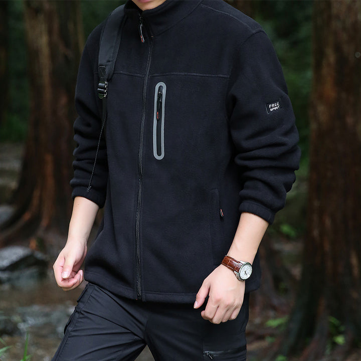 Men's fleece outdoor jacket with full zip, high collar, and water-repellent zip pocket Mune Fashion