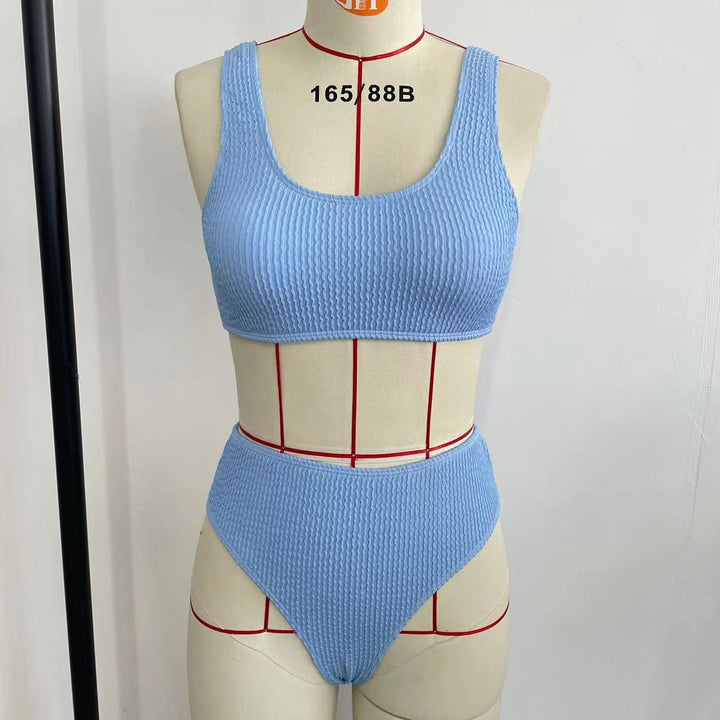 Ladies High-Waist Bikini Set with fashionable ribbed knit Mune Fashion