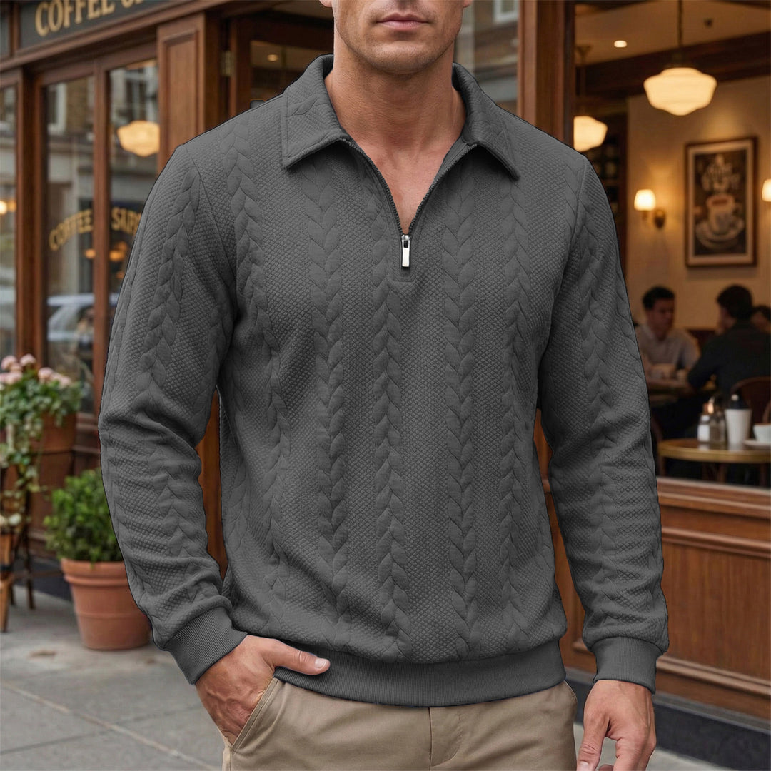 Men's structured half-zip pullover with turtle neck, fine cable pattern and elastic cuffs Mune Fashion
