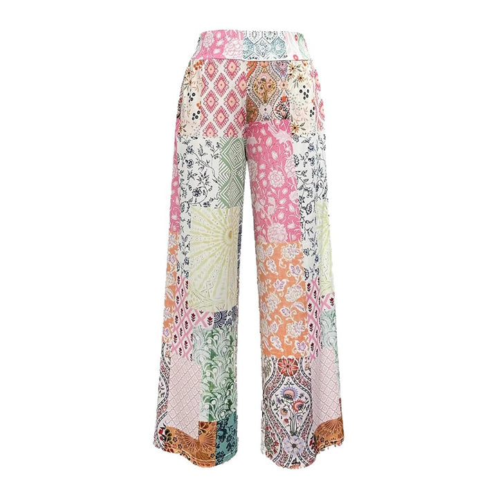 Women's Patchwork Palazzo Pants with Wide Leg and High Waist Mune Fashion
