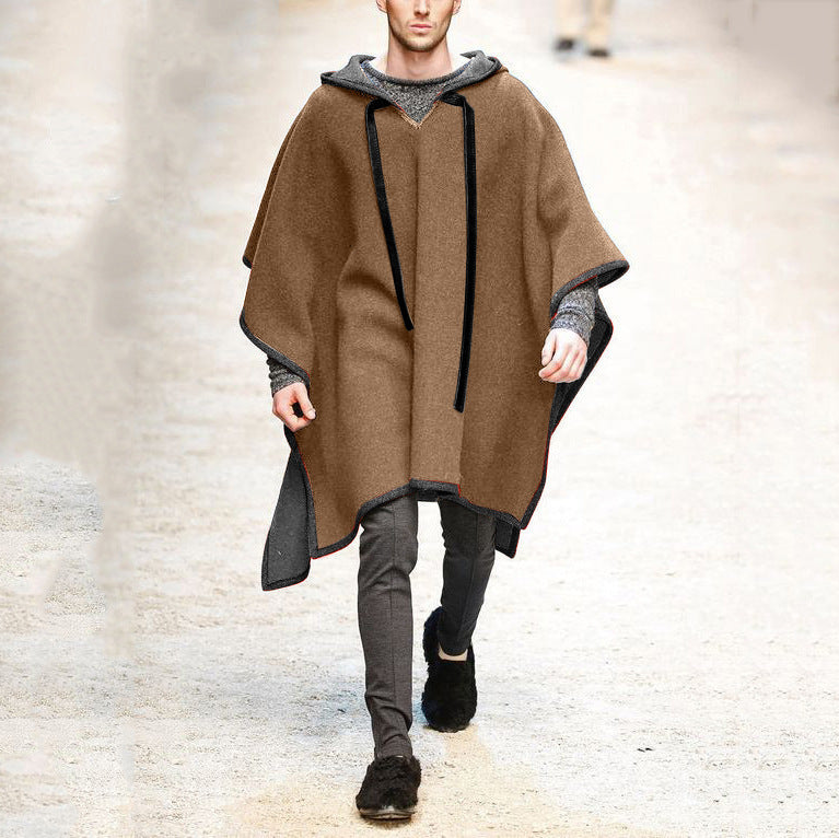 Men's Oversized Hooded Poncho made of Knit with Geometric Mosaic Pattern Mune Fashion