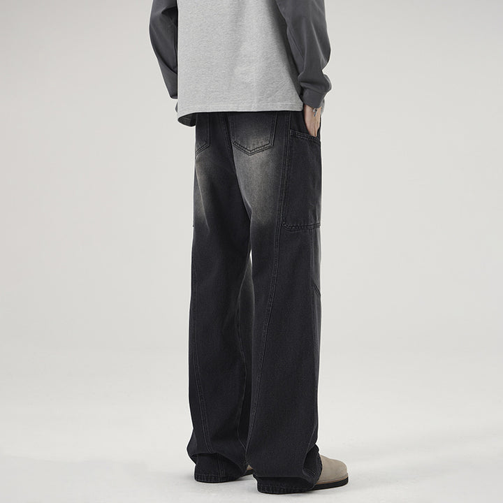 Men's Ultra-Wide Stonewashed Denim Palazzo Cargo Pants with Large Patch Pockets Mune Fashion
