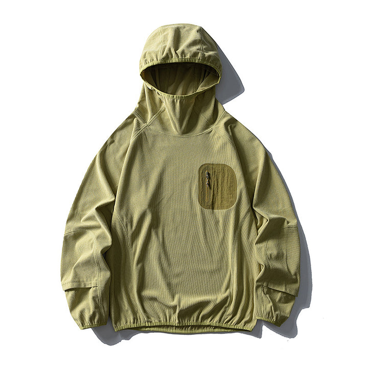 Unisex Lightweight Technical Hooded Pullover Wind Jacket with Chest Zipper Pocket and Elastic Hem Mune Fashion