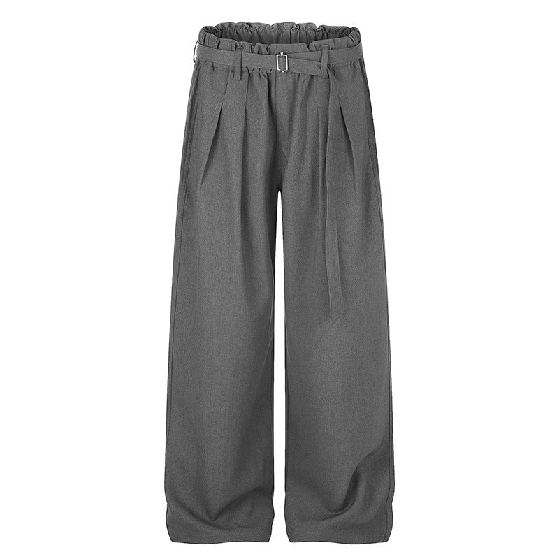 Ladies Wide High-Waist Palazzo Pants with Paperbag Waist, Pleats and Ties Belt Mune Fashion