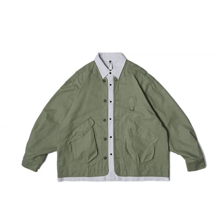Unisex Oversize Shirt Jacket in Worker Style with Patch Flap Pockets and Contrasting Placket Mune Fashion