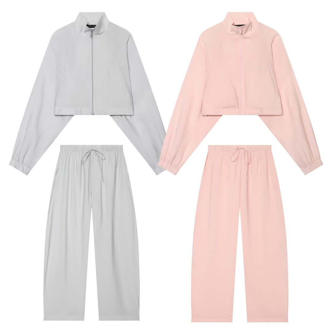 Women's Short Windbreaker Jacket with Stand Collar, Raglan Sleeves and Elastic Hem Mune Fashion