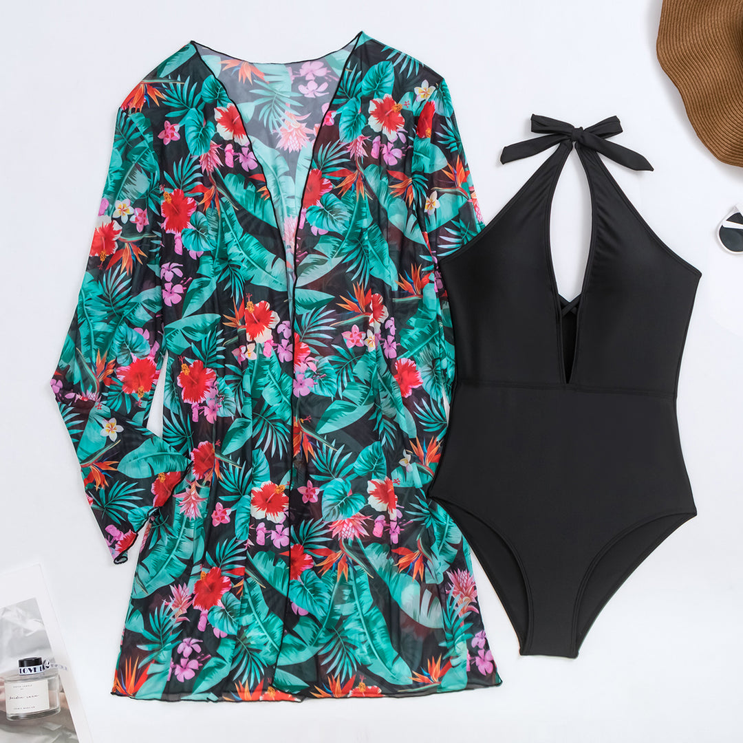 Women's beach cover-up with floral pattern and body Mune Fashion