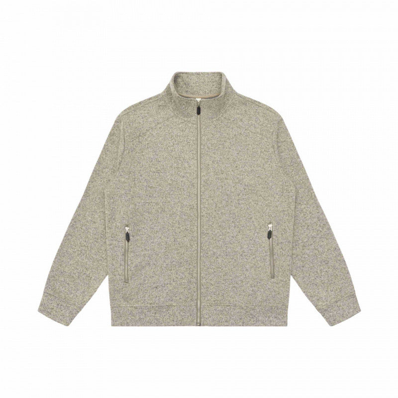 Unisex Melange Fleece Zip Jacket with Stand-up Collar and Zipper Pockets Mune Fashion