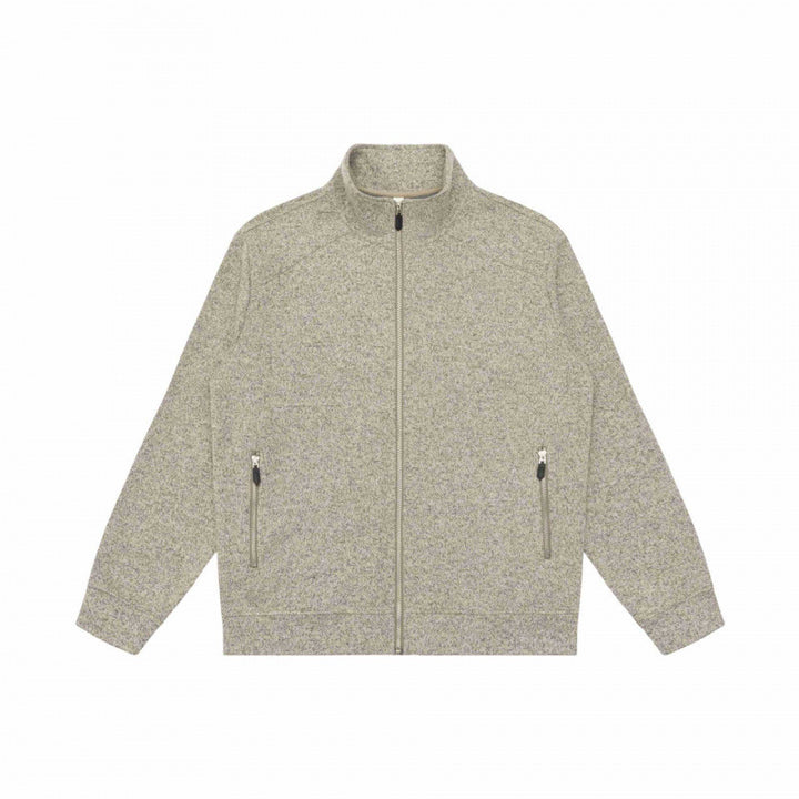 Unisex Melange Fleece Zip Jacket with Stand-up Collar and Zipper Pockets Mune Fashion