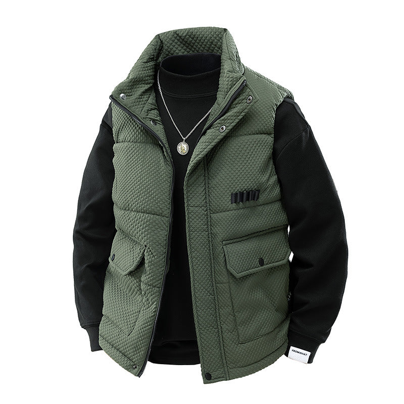 Men's Padded Quilted Vest with Utility Pockets and High Collar Mune Fashion