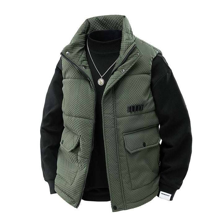 Men's Padded Quilted Vest with Utility Pockets and High Collar Mune Fashion