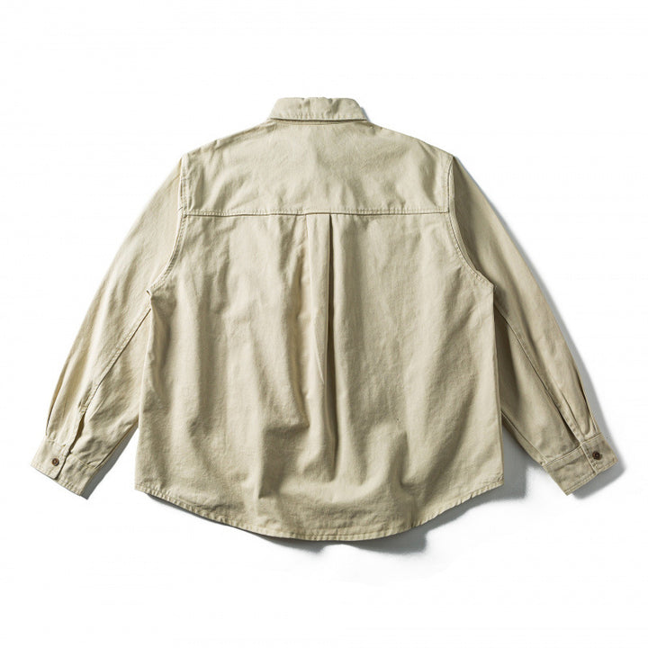 Unisex Oversize Shirt Jacket made of Canvas Cotton Blend with Chest Pocket and Decorative Embroidery Mune Fashion