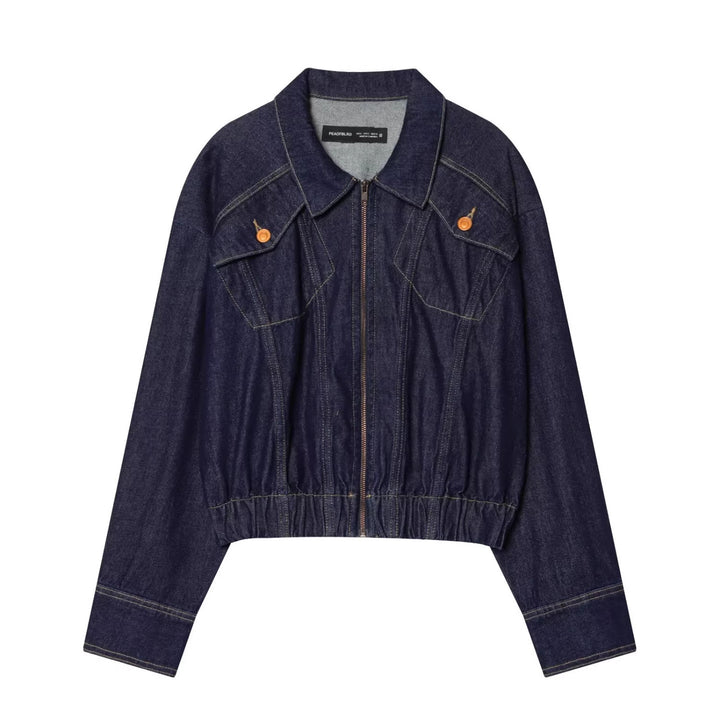 Women's bomber style jeans jacket with zipper and elastic hem Mune Fashion