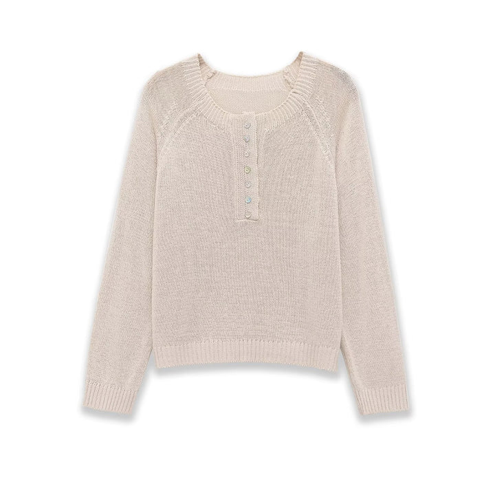 Women’s Lightweight Fine Knit Pullover with Henley Button Placket Mune Fashion