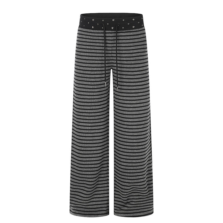 Women's Striped Palazzo Relax Pants with Studded Waistband and Drawstring Mune Fashion