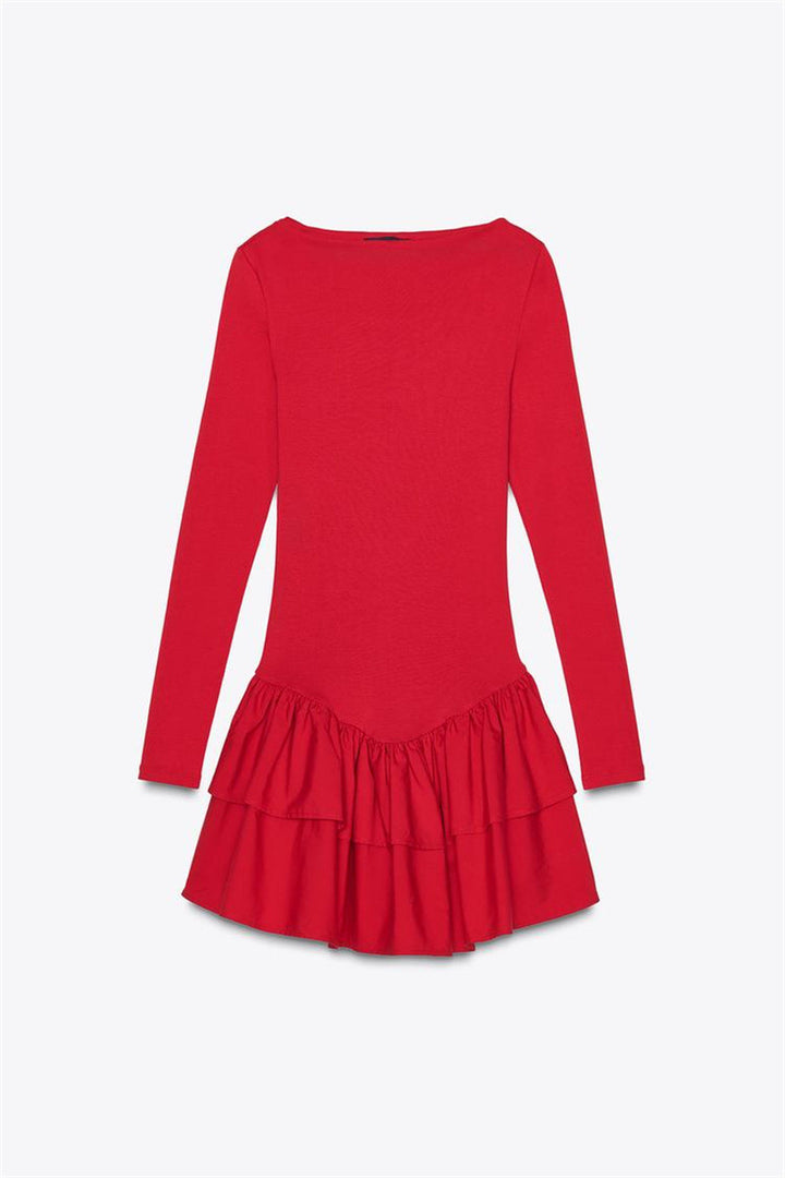 Women's figure-hugging mini dress with tiered ruffles and boat neckline Mune Fashion