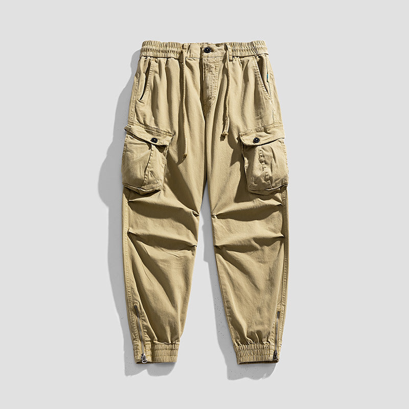 Men Multifunctional Zip Cargo Jogging Pants with Knee Inserts and Elastic Drawstring Waistband Mune Fashion
