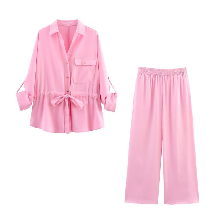 Ladies wide palazzo pants with elastic waistband and flowing leg width Mune Fashion
