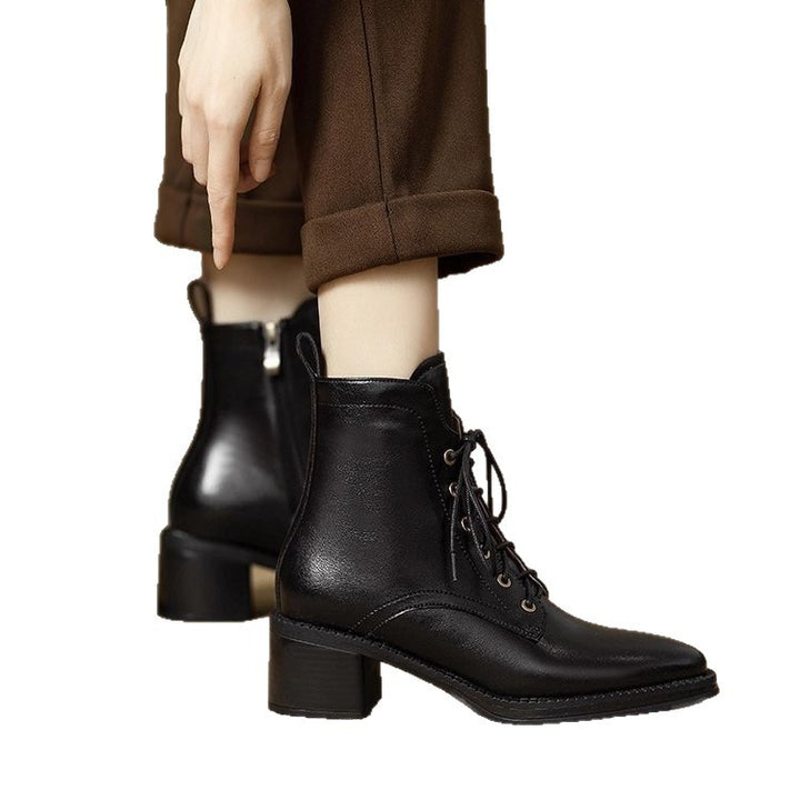 Women Elegant Lace-Up Ankle Boots with Block Heel Mune Fashion