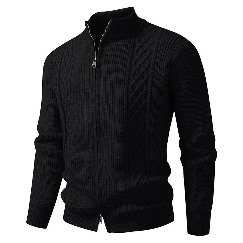 Men's zip knit jacket with decorative cable pattern, stand-up collar and elastic cuffs Mune Fashion