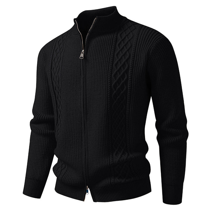 Men's zip knit jacket with decorative cable pattern, stand-up collar and elastic cuffs Mune Fashion