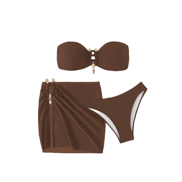 Ladies Bandeau Bikini Set with Elegant Skirt Overlay Mune Fashion