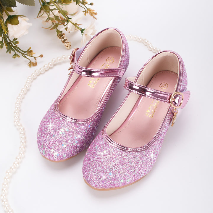Girls Glittering Mary Jane Shoes with Decorative Buckle Mune Fashion