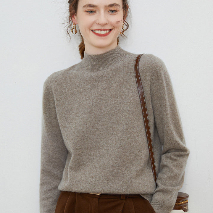 Women's soft fine-knit mock neck pullover with angora look and casual silhouette Mune Fashion