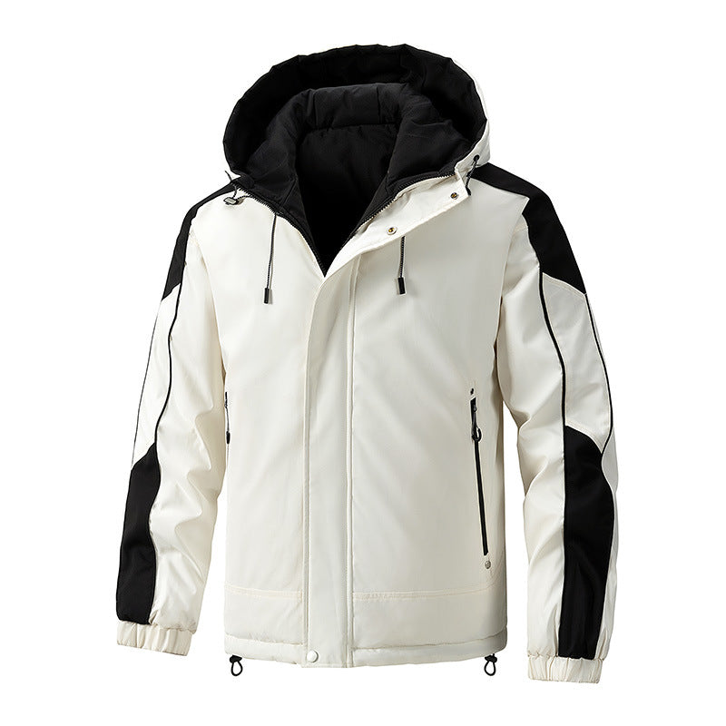 Men's water-repellent quilted hooded jacket with contrast sleeves and zip pockets Mune Fashion