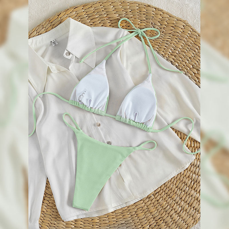 Women Triangle Bikini with fine ribbed texture and playful ties Mune Fashion
