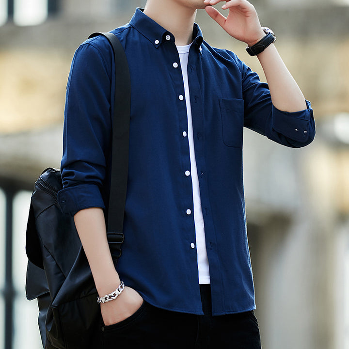 Men's long-sleeve button-down shirt with chest pocket and slim casual fit Mune Fashion