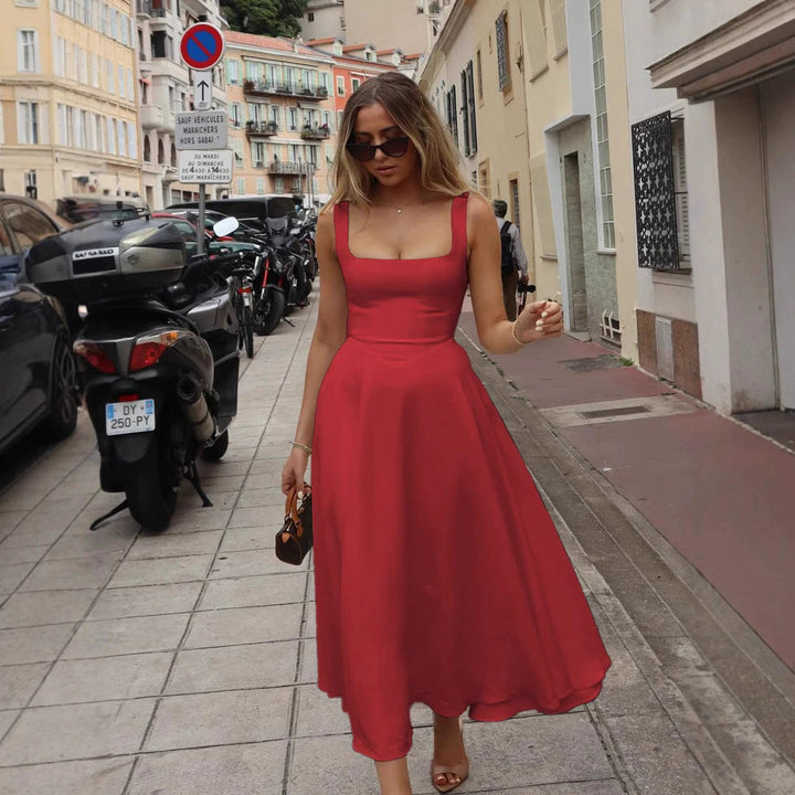 Maxi dress A-line with square neckline
