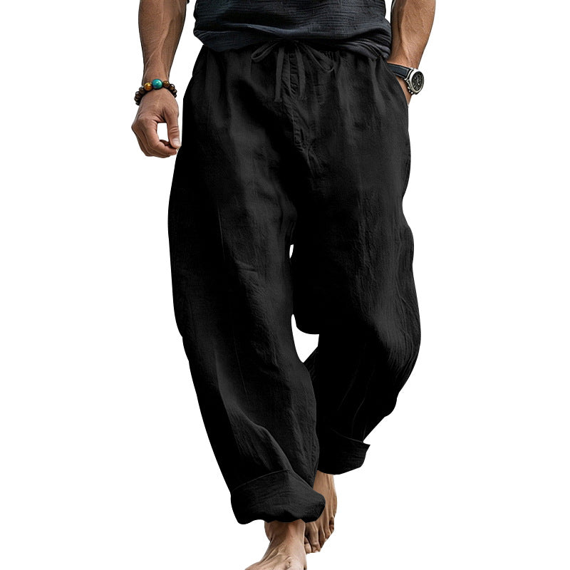Men's Loose-Fit Linen Lounge Pants with Drawstring, Cuffed Hem and Pockets Mune Fashion