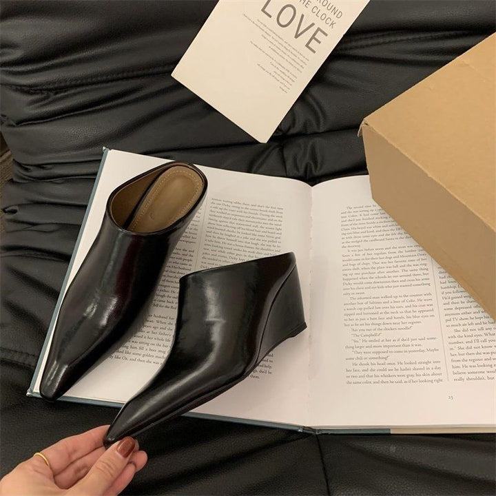 Women pointed toe Slip-On Mules with sculpted wedge heel Mune Fashion