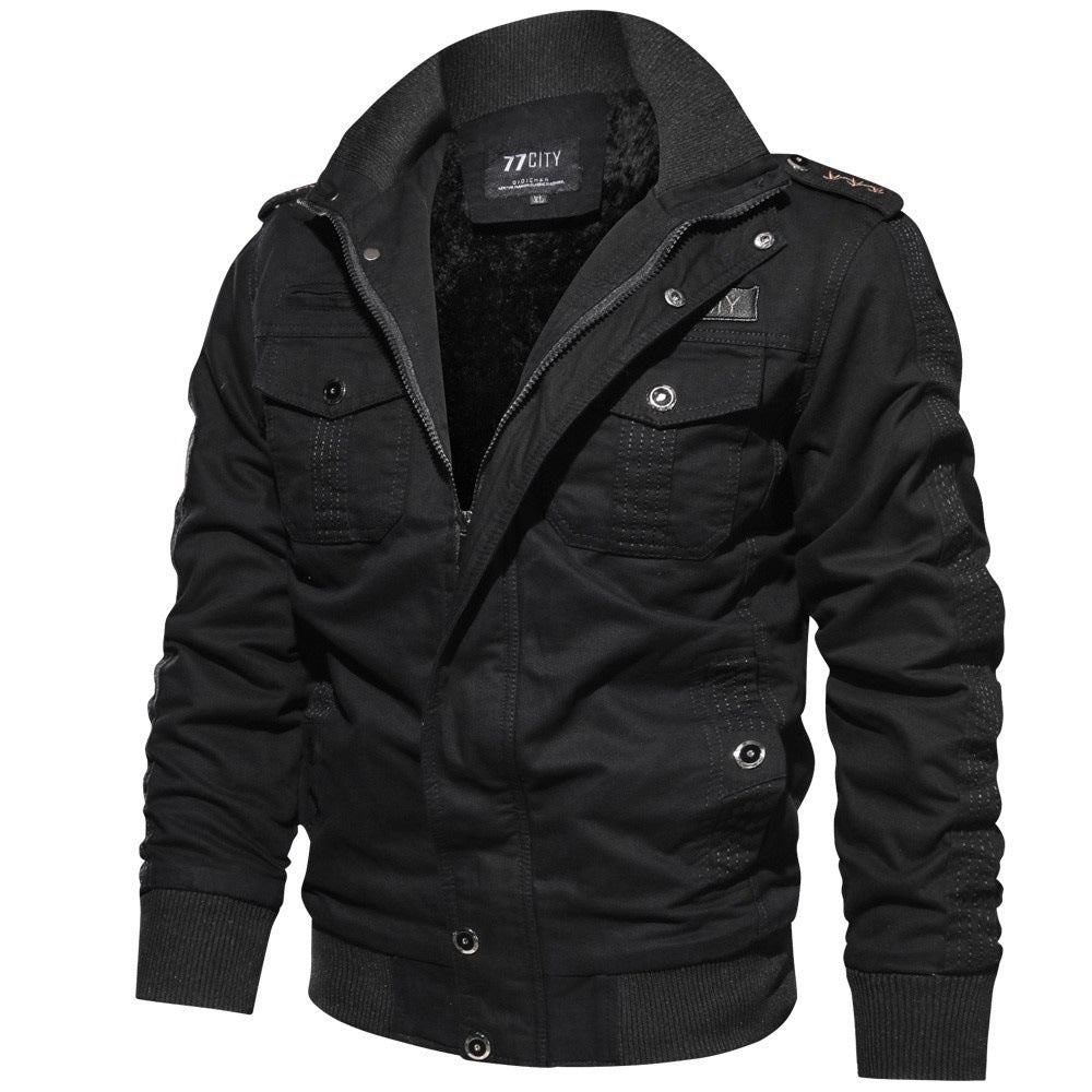 Men's military-inspired bomber field jacket with epaulettes, concealed zipper, and flap chest pockets Mune Fashion