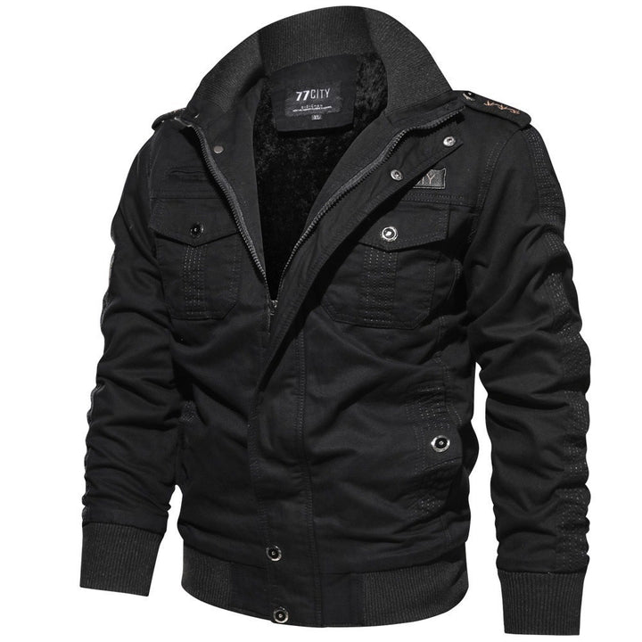 Men's military-inspired bomber field jacket with epaulettes, concealed zipper, and flap chest pockets Mune Fashion