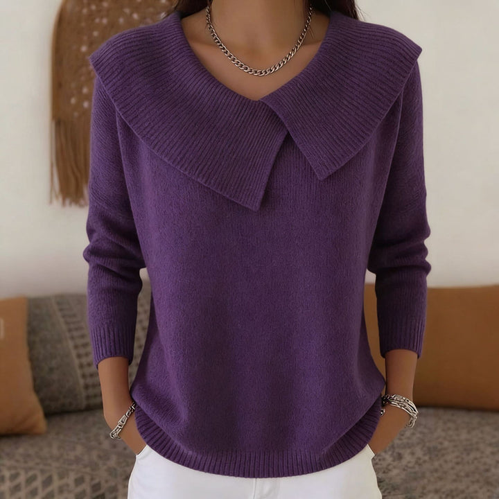 Women oversized knitted sweater with oversized sailor collar and ribbed finishes Mune Fashion