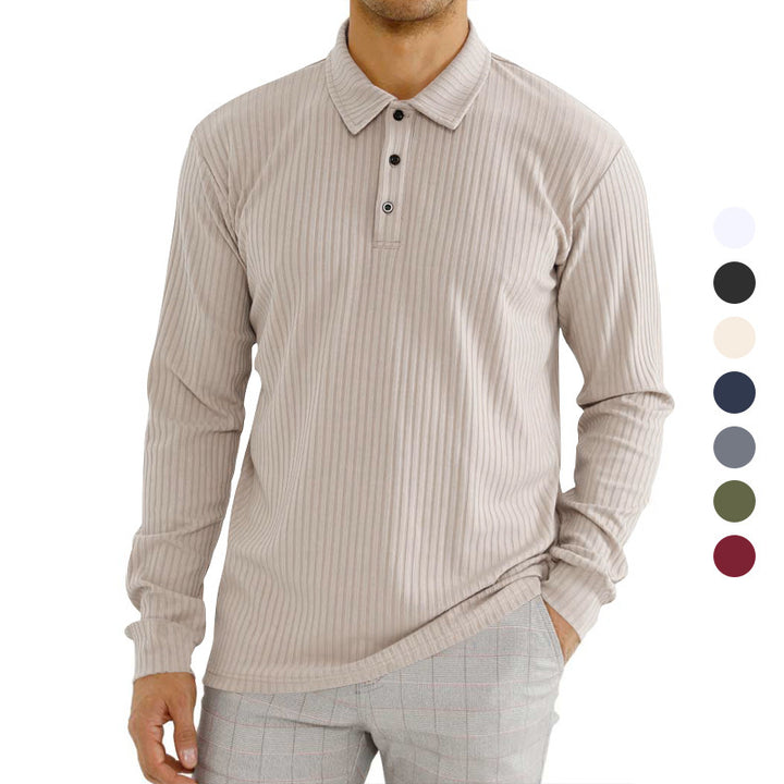 Men's nano ribbed long sleeve polo shirt with fine ribbed texture, classic collar, and elastic hem Mune Fashion