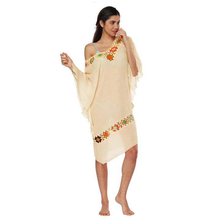Ladies airy beach cover-up with colorful crochet pattern Mune Fashion