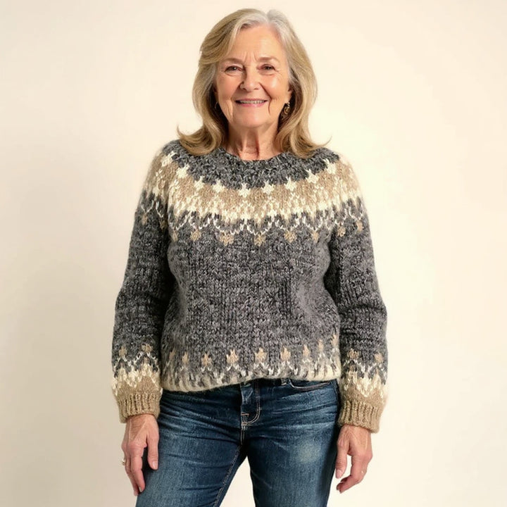 Women's cozy Norwegian knit sweater with stand-up collar and oversized fit Mune Fashion