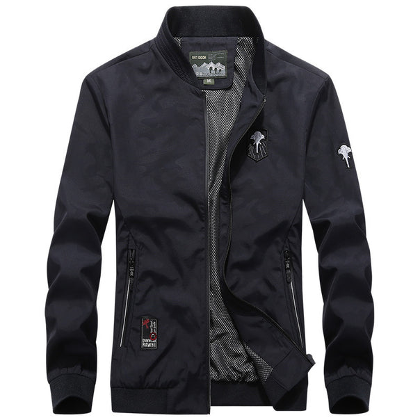Men's Lightweight Bomber Jacket with Mesh Lining, Zip Pockets and Stand-up Collar Mune Fashion