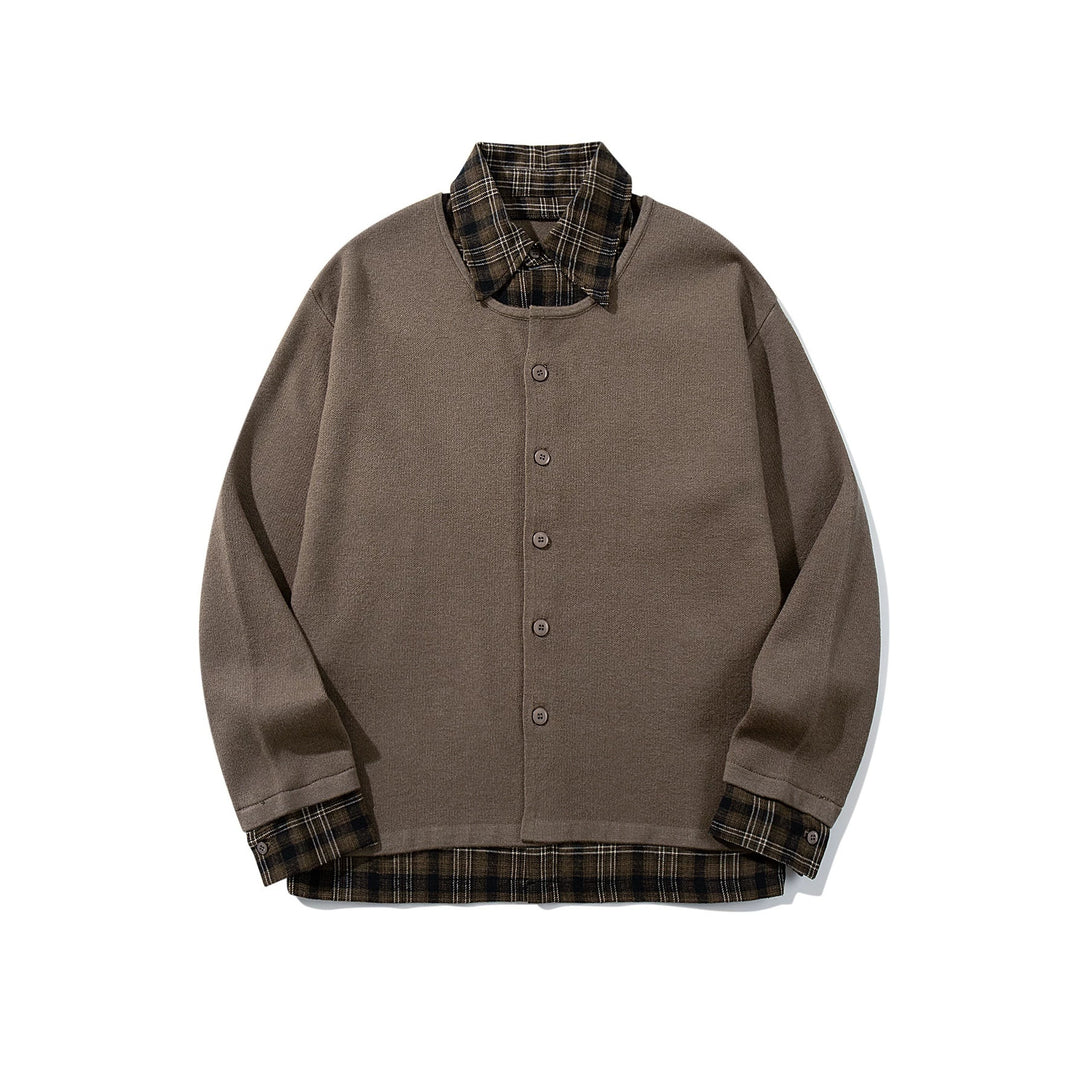 Men's Checked Flannel Shirt Layer with Open Knit Cardigan Mune Fashion