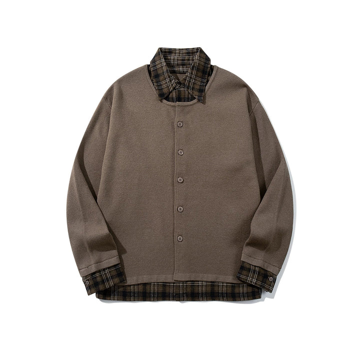 Men's Checked Flannel Shirt Layer with Open Knit Cardigan Mune Fashion