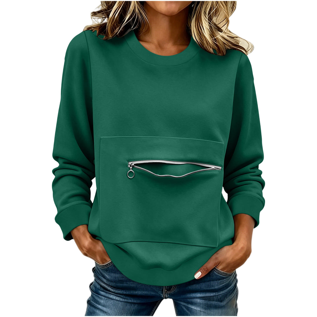 Women's locker-style sweatshirt with front zip pocket and round neck Mune Fashion