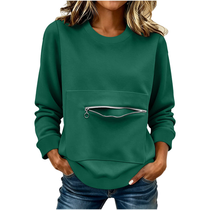 Women's locker-style sweatshirt with front zip pocket and round neck Mune Fashion