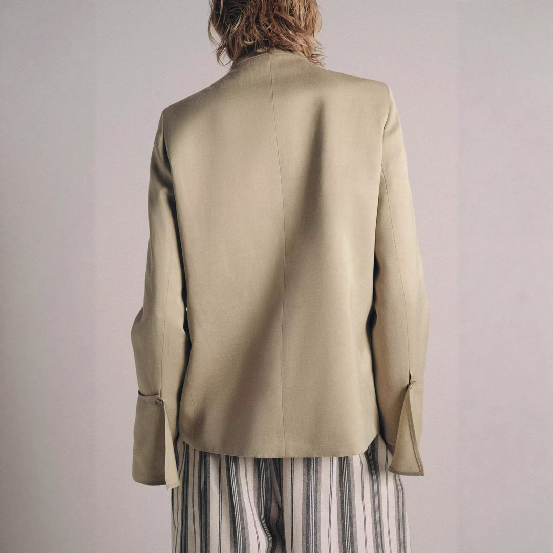 Women Elegant Cape Short Coat with Stand Collar, Asymmetrical Overlap and Sleeve Flaps Mune Fashion